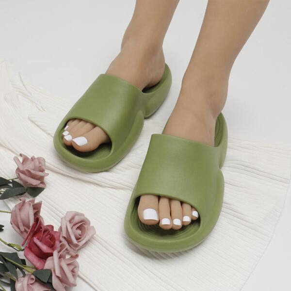 Minimalist Open Toe Slides, Green