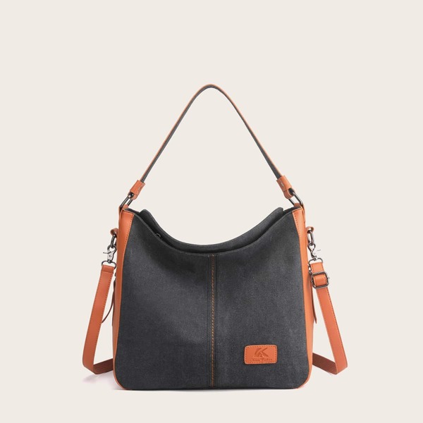 PU Splicing Shoulder Bag, Black