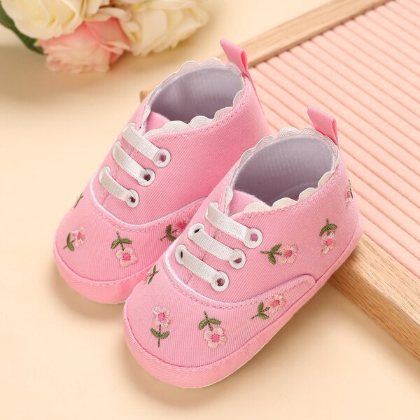 Baby Girl Floral Embroidered Sneakers, Pink