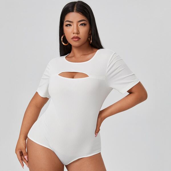 Plus Cut Out Front Tee Bodysuit, White