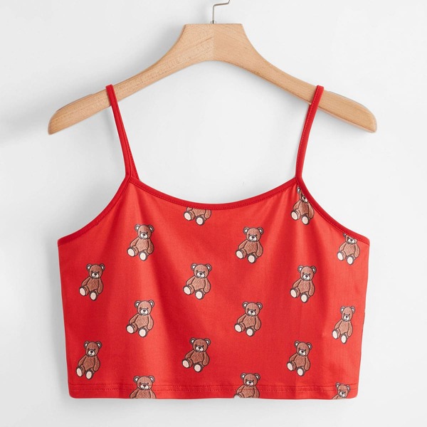 Plus Cartoon Graphic Cami Top, Red