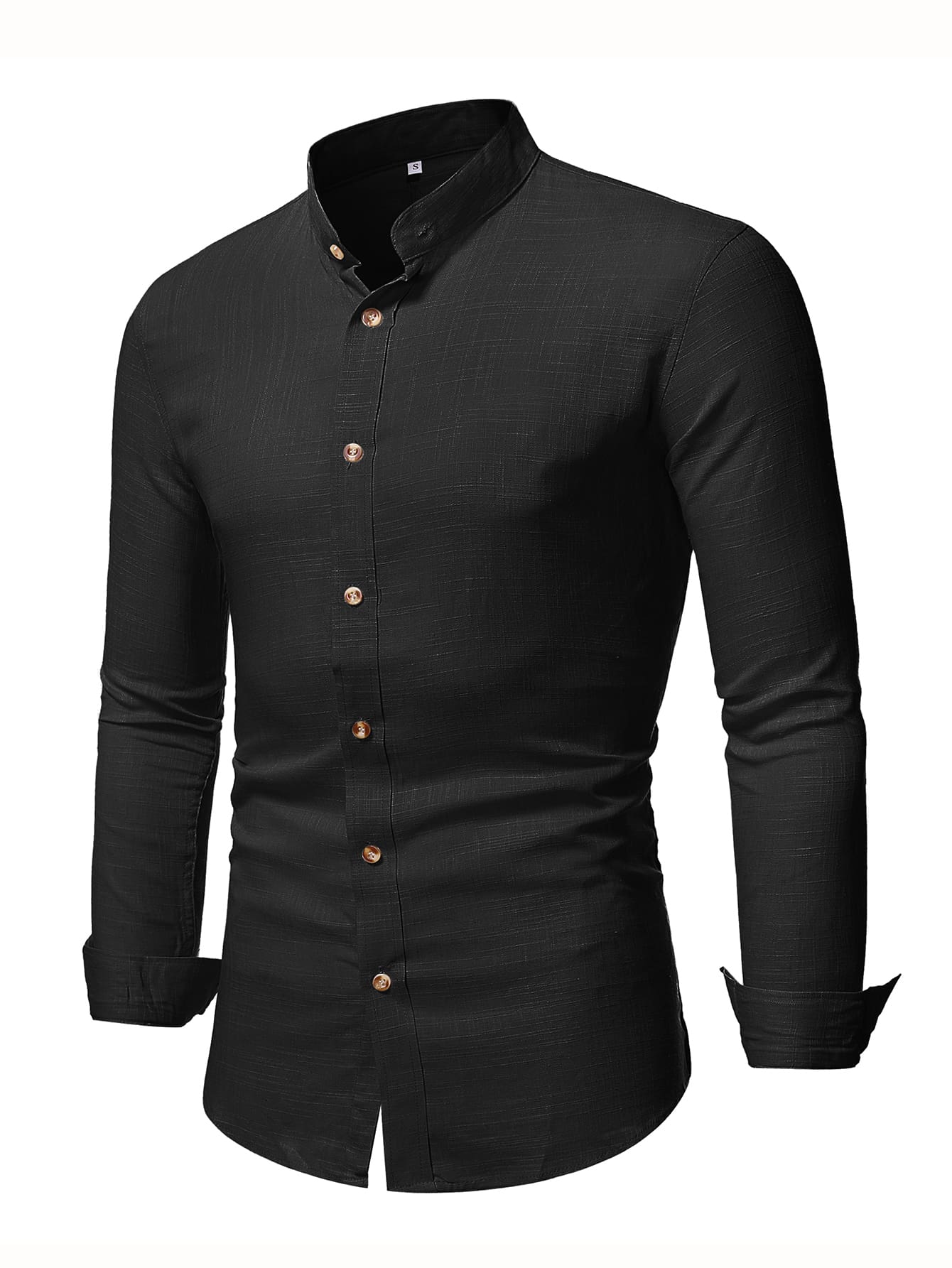 Men Button Front Stand Collar Shirt