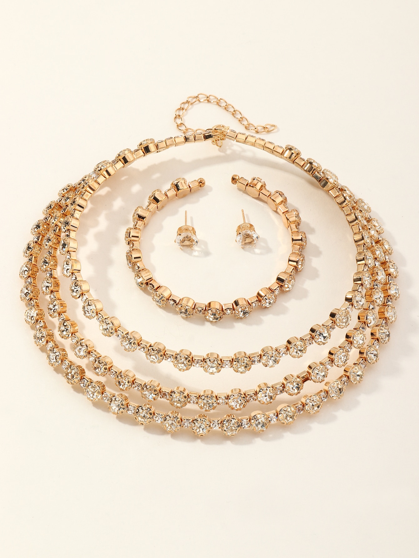 4pcs Rhinestone Decor Jewelry Set