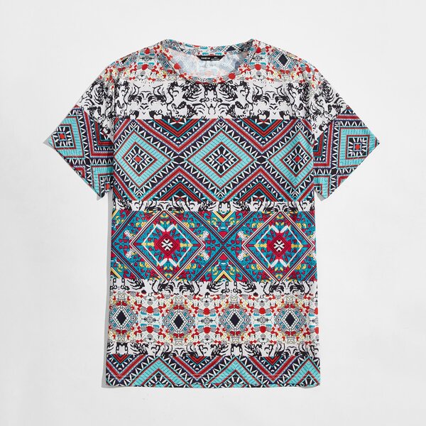 Мужская футболка со смешанным принтом, Многоцветный 
Мужская футболка со смешанным принтом, Многоцветный