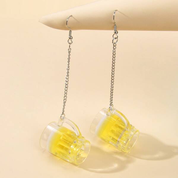 Beer Cup Drop Earrings, Silver