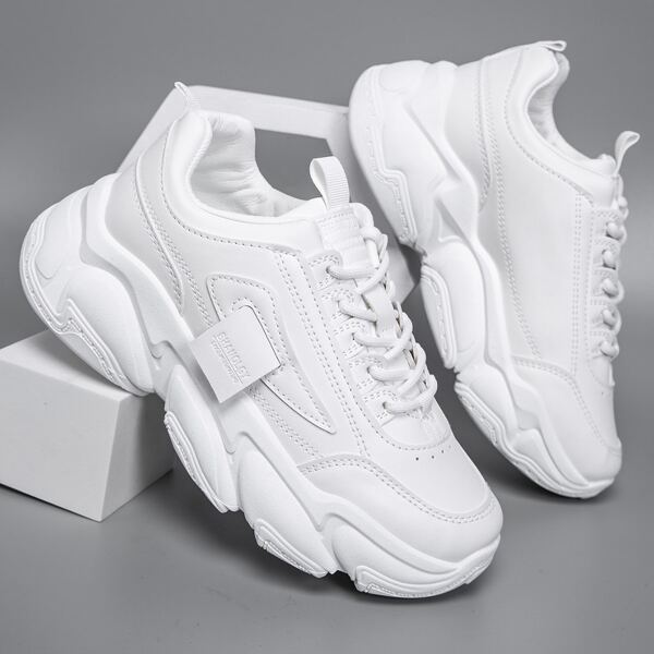 Minimalist Lace-up Front Chunky Sneakers, White