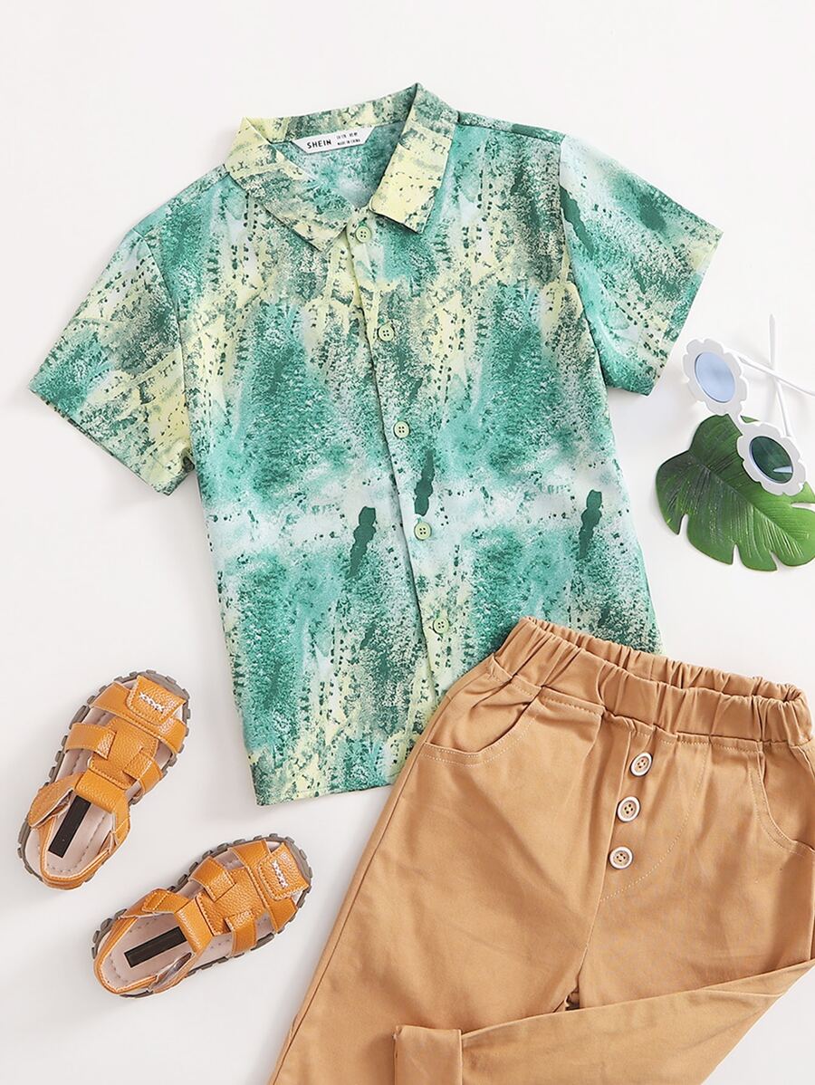 SHEIN Boys Tie Dye Single Breasted Shirt