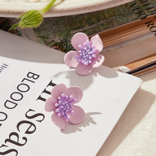 Flower Design Stud Earrings, Multicolor