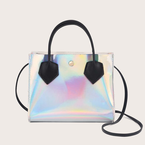 Holographic Satchel Bag, Silver