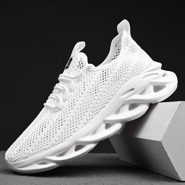 Men Lace Up Decor Mesh Chunky Sneakers, White