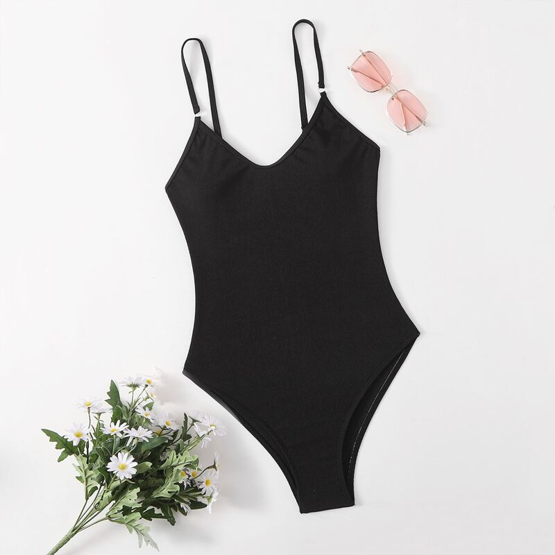 Solid One Piece Swimsuit, Black 
Solid One Piece Swimsuit, Black