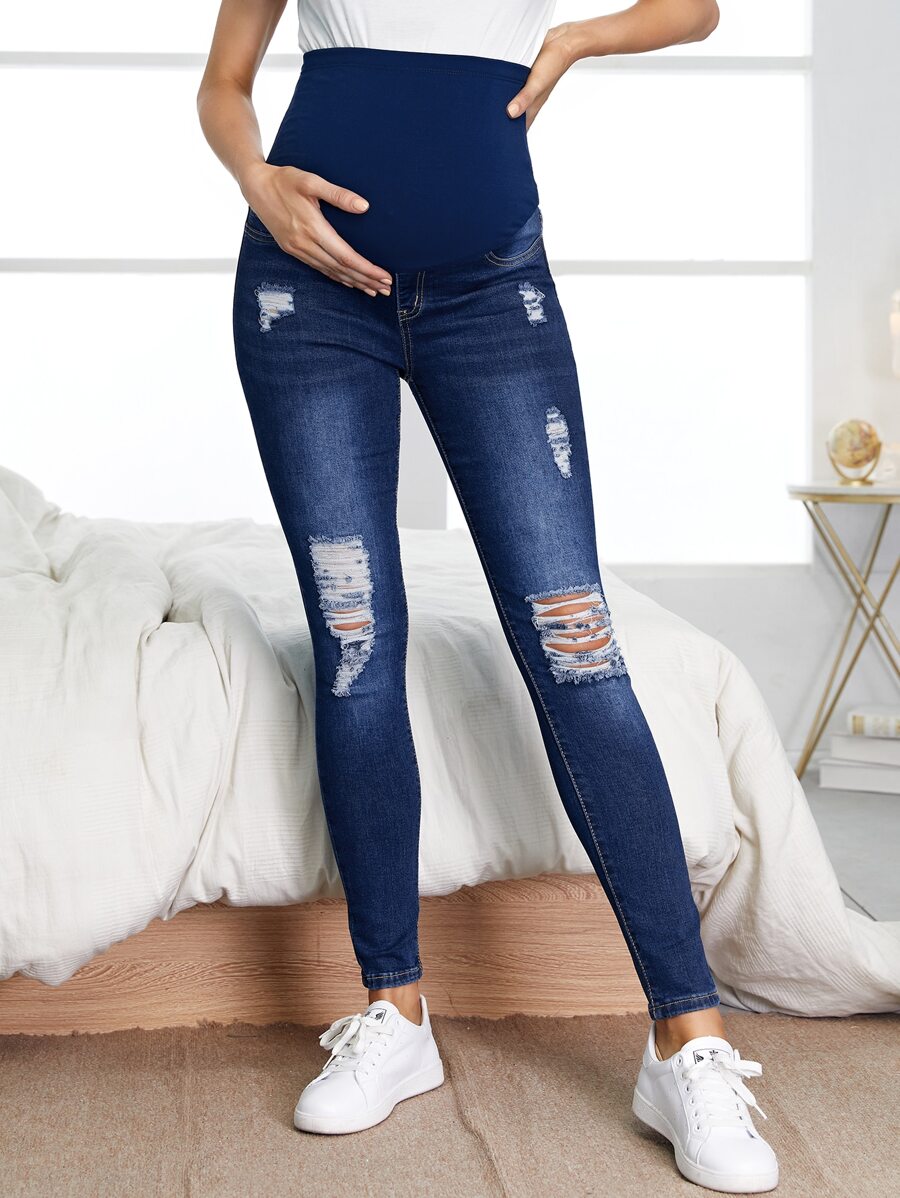 SHEIN Maternity High Waist Ripped Skinny Jeans