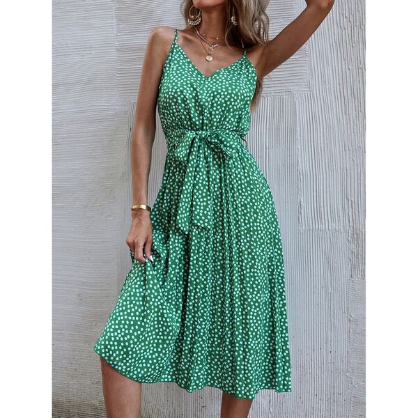 Ditsy Floral Self Tie Cami Dress, Green
