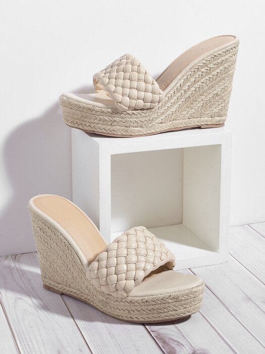 Braided Espadrille Mule Wedges