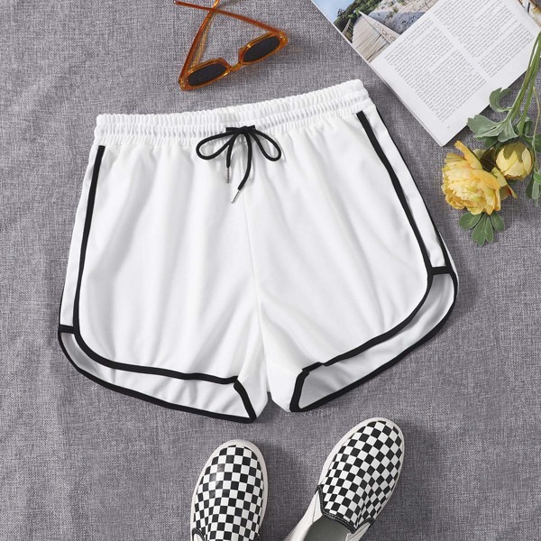 Plus Contrast Binding Dolphin Shorts, White