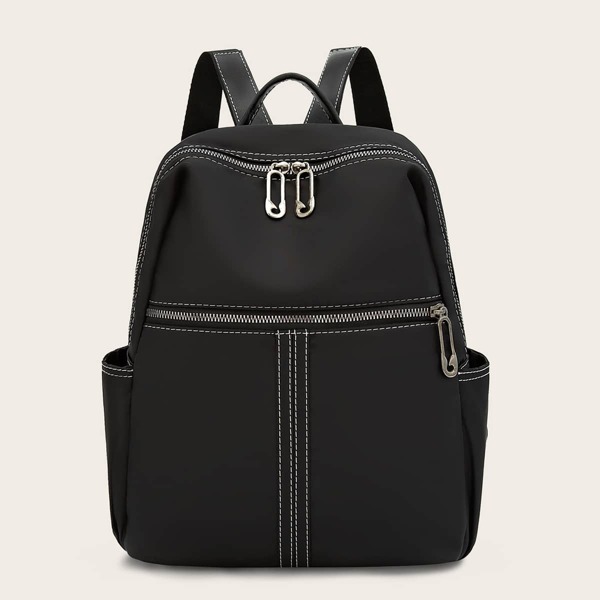 Minimalist Double Zip Classic Backpack, Black