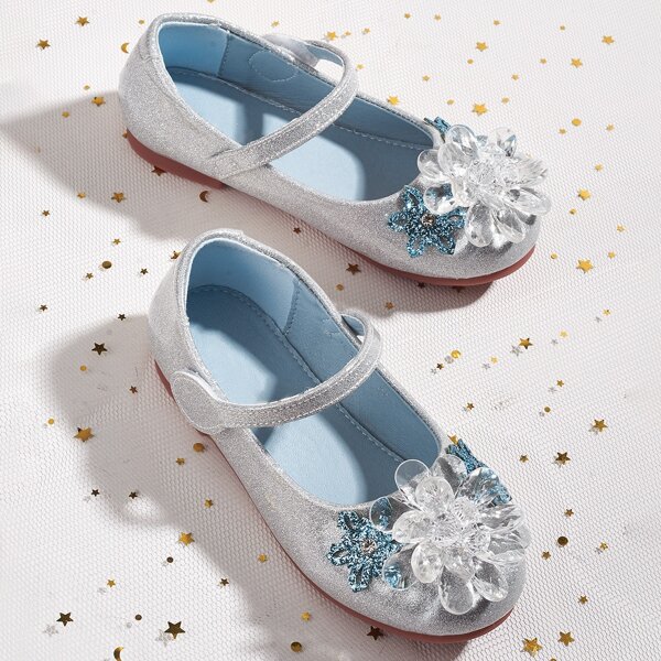 Toddler Girls Rhinestone Decor Glitter Mary Janes, Silver