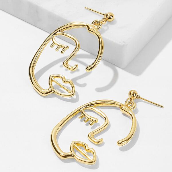 Figure Drop Earrings, Gold