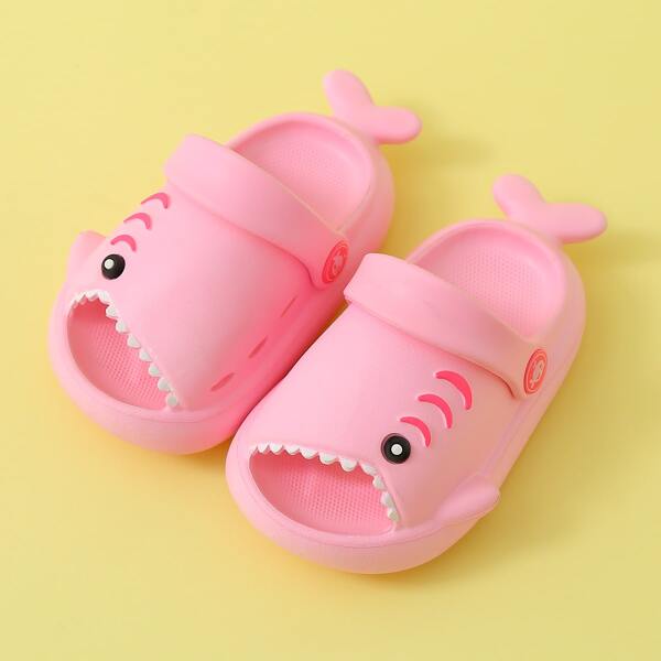 Toddler Girls Cartoon Shark Design Slippers, Pink