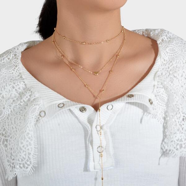 3pcs Heart Decor Necklace, Gold