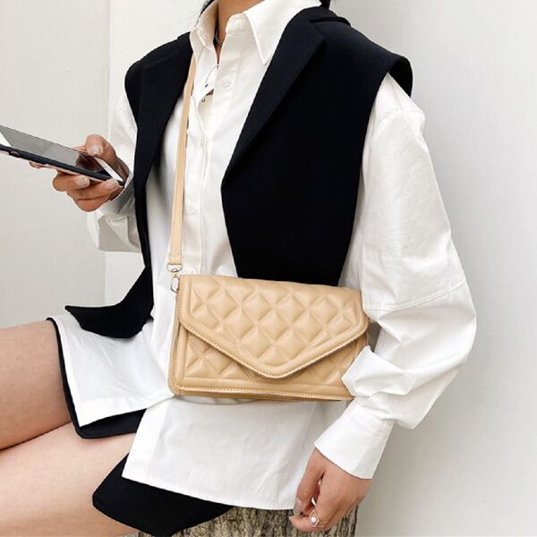 Minimalist Square Embossed Crossbody Bag, Khaki