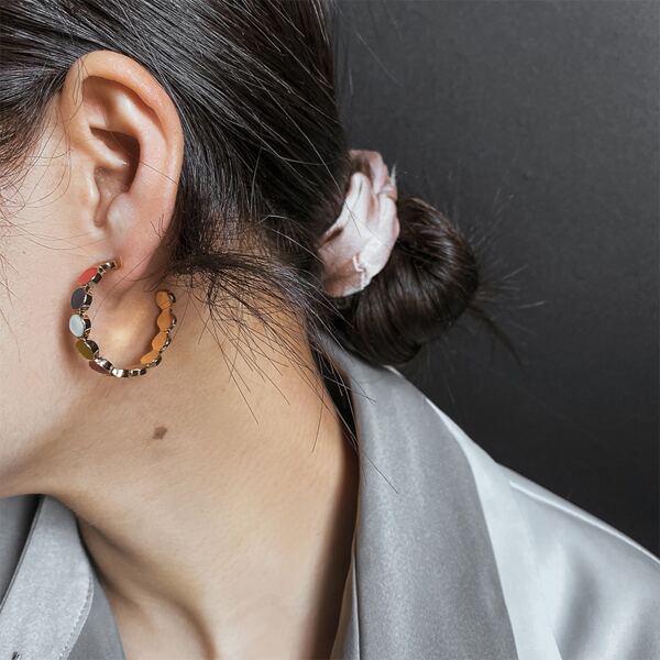 Colorblock Open Hoop Earrings, Gold