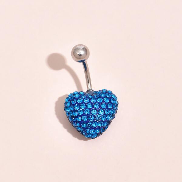 Rhinestone Heart Detail Belly Ring, Royal blue