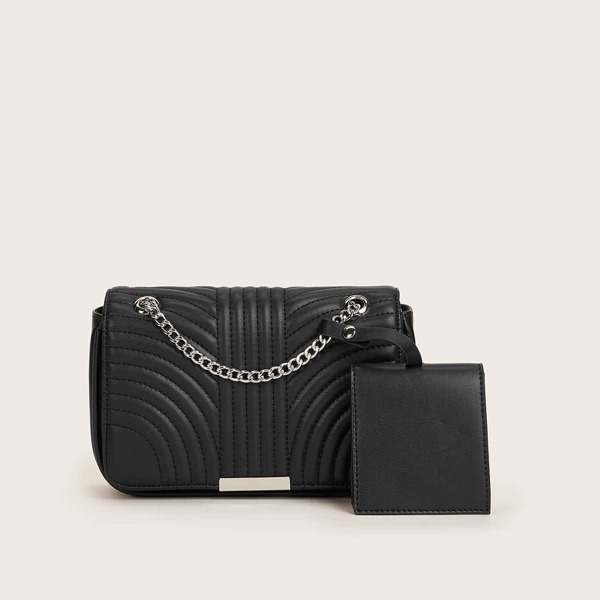 Quilted Crossbody Bag With Purse, Black