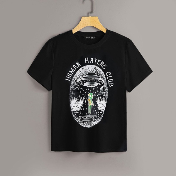 Plus Alien And Slogan Graphic Tee, Black