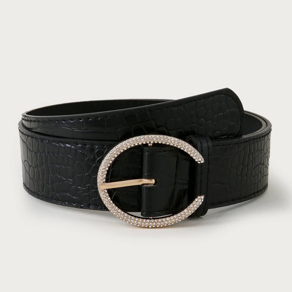 Rhinestone Buckle Belt, Black