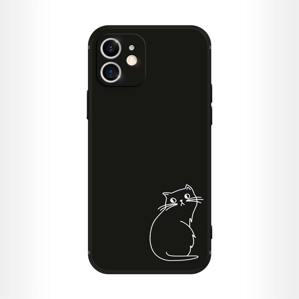Cartoon Cat Print Phone Case, Black