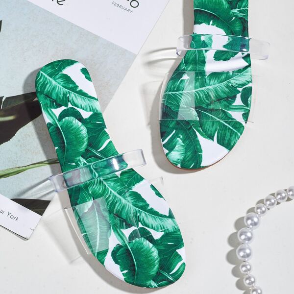 Clear Tropical Slide Sandals, Multicolor clear