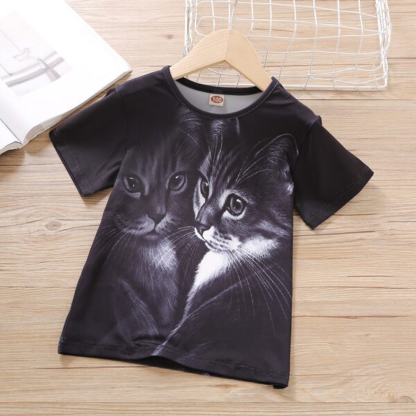 Toddler Boys Cat Print Tee, Black
