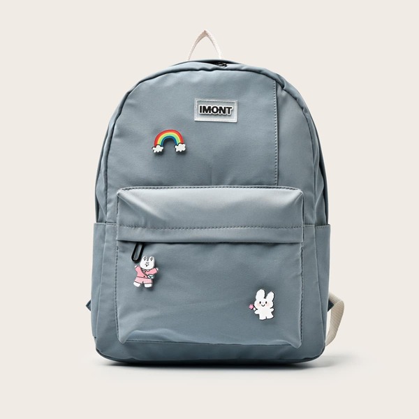 Cartoon Decor Pocket Front Backpack, Blue
