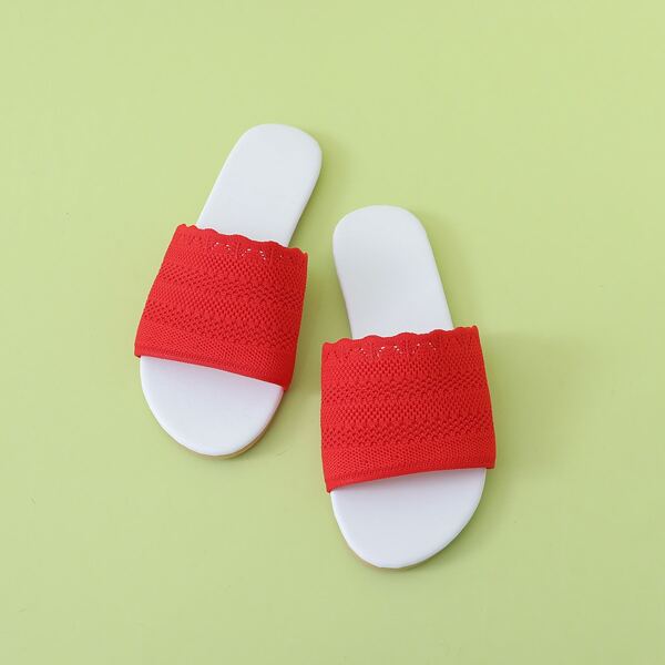 Minimalist Textured Slide Sandals, Red