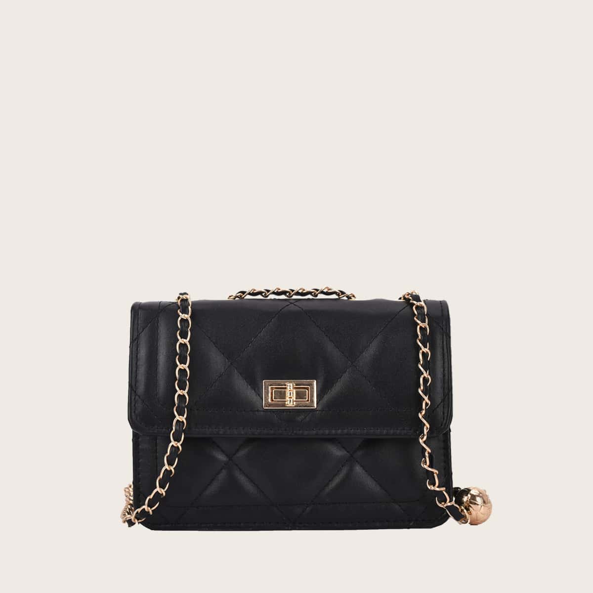 Quilted Chain Crossbody Bag, Black 
Quilted Chain Crossbody Bag, Black