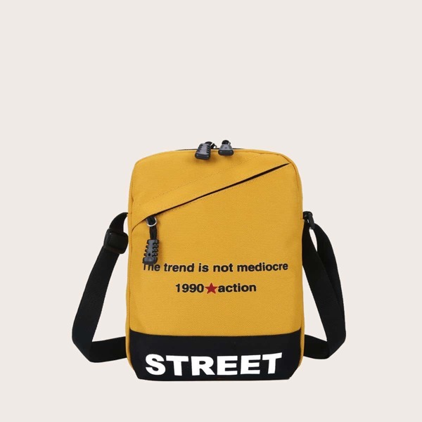 Men Letter Graphic Crossbody Bag, Yellow