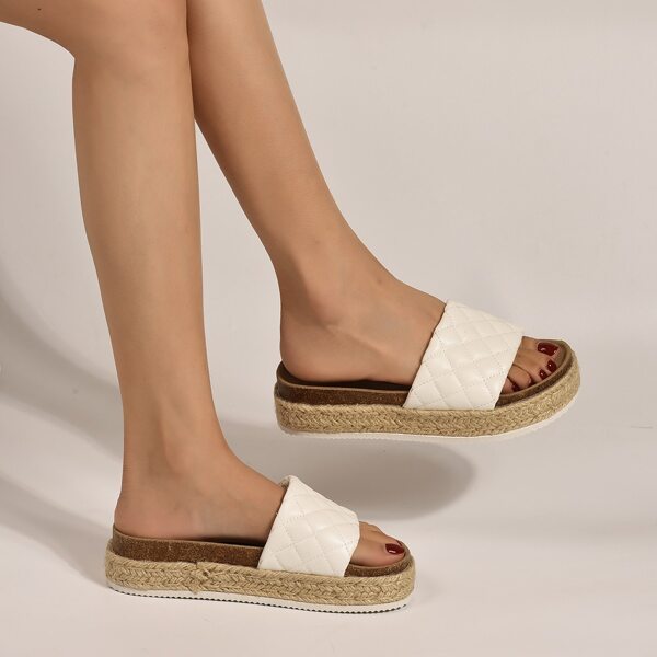 Quilted Espadrille Flatform Mules, White