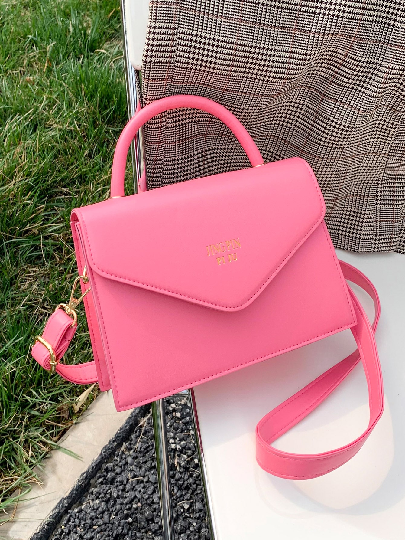 Letter Graphic Flap Satchel Bag