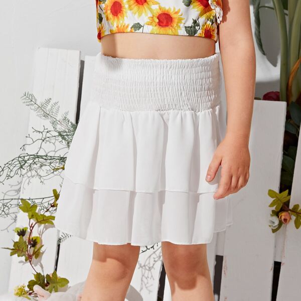 Toddler Girls Shirred Waist Layered Skirt, White