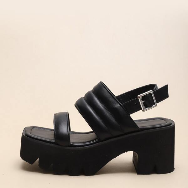 Minimalist Chunky Slingback Sandals, Black