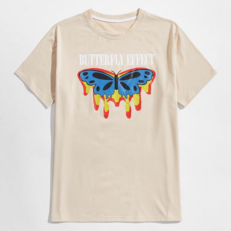 Guys Letter Butterfly Graphic Tee, Beige 
Guys Letter Butterfly Graphic Tee, Beige