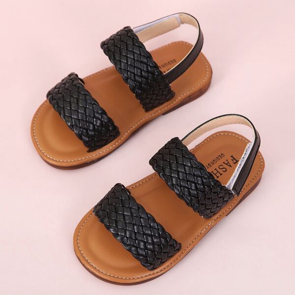 Toddler Girls Braided Design Slingback Sandals, Black