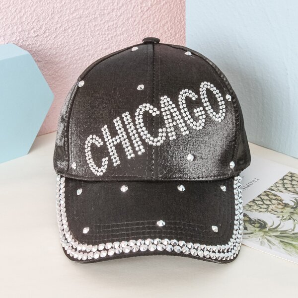 Rhinestone Decor Baseball Cap, Black