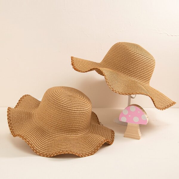 2pcs Parent-Toddler Girls Straw Hat, Camel