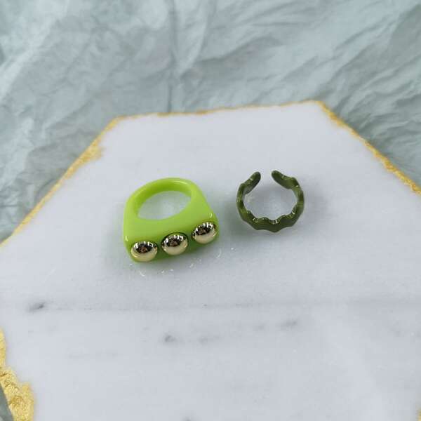2pcs Simple Ring, Green