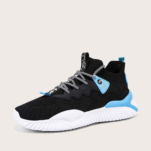 Men Letter Graphic Lace Up Front Sneakers, Black