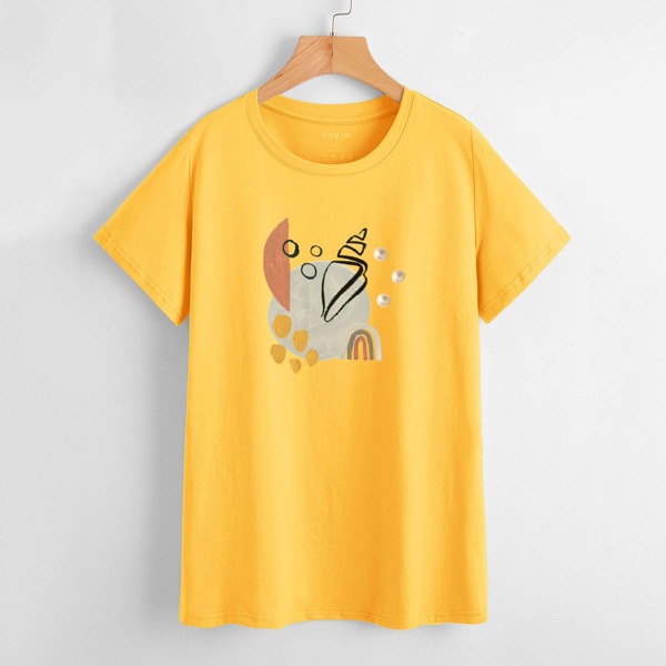 Graphic Round Neck Tee, Yellow