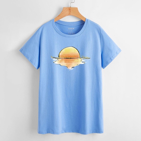 Sun Print Short Sleeve Tee, Blue
