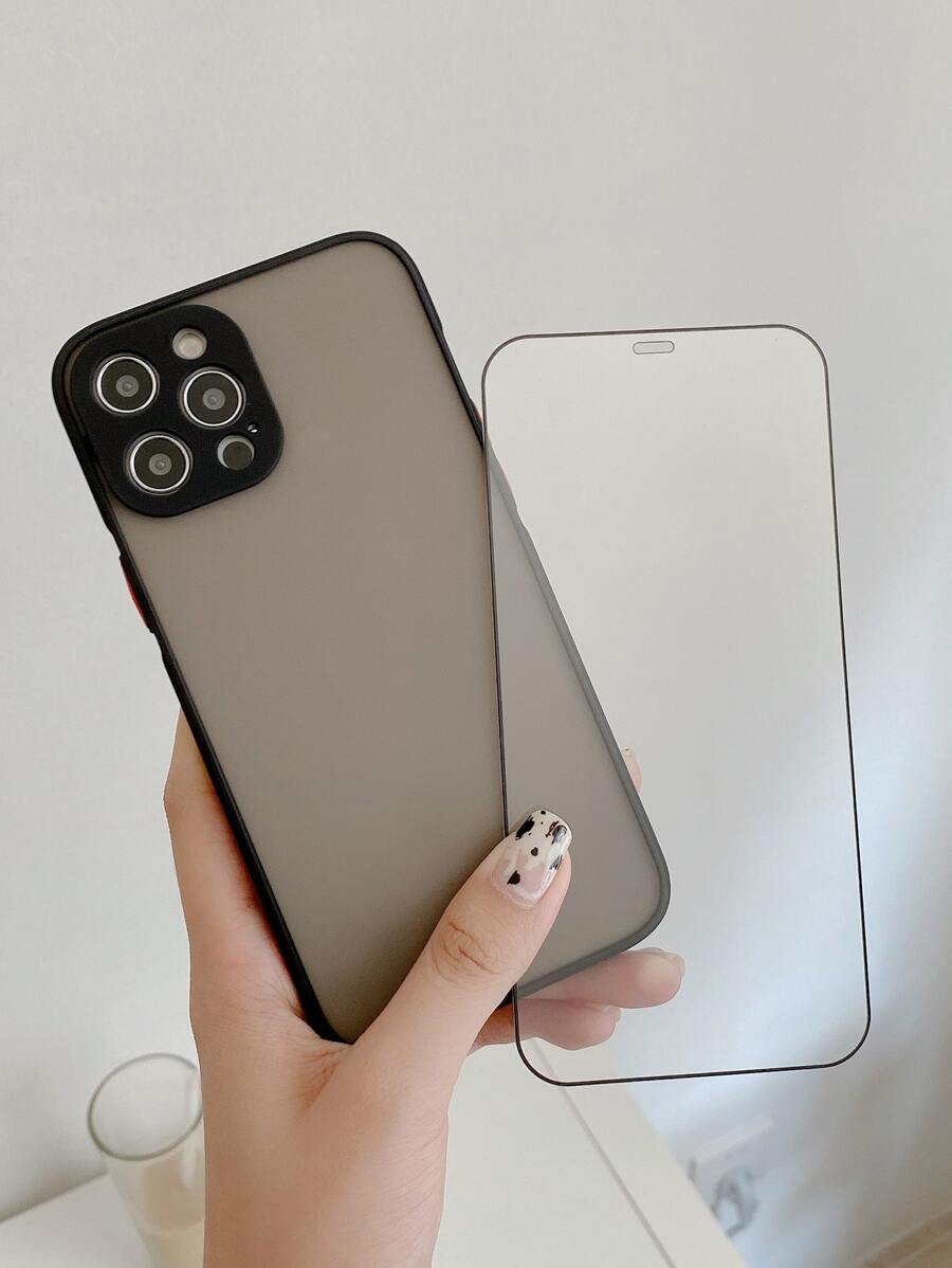 1pc Contrast Frame Phone Case & 1pc Screen Tempered Film